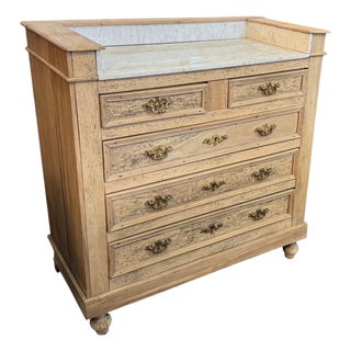 Antique French Bleached Oak Marble Top Chest C. 1890 For Sale