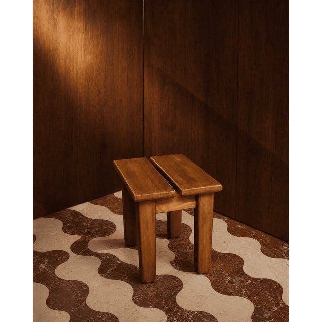 Modern Vintage Elm Stool from Maison Regain, 1960s For Sale - Image 3 of 3