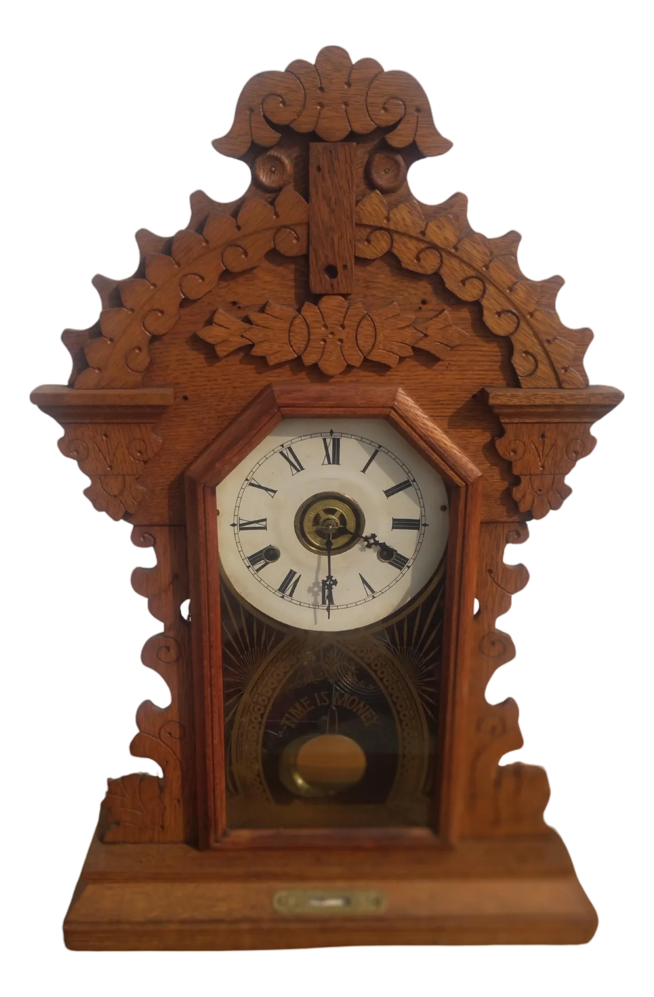 Late 19th Century Walnut Gingerbread Mantle Clock | Chairish