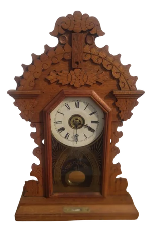 Late 19th Century Walnut Gingerbread Mantle Clock