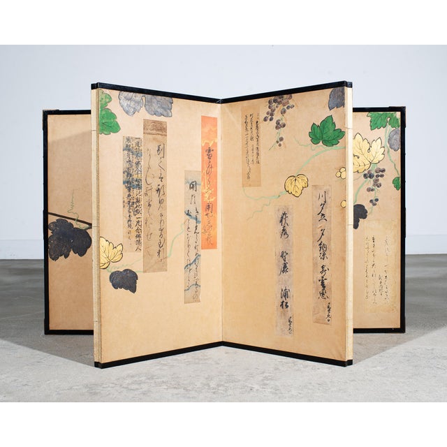 Japanese Harimaze Six Panel Screen Applied Edo Tanzaku Poems For Sale - Image 13 of 18
