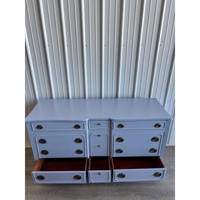 Metal Vintage French Provincial Style Dresser in French Blue With Dark Bronze Hardware For Sale - Image 7 of 8