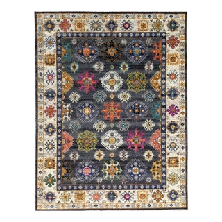 10x14 Lila Ruby Charcoal Traditional Floral Hand Knotted Wool Carpet Rug For Sale