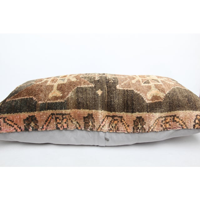 Vintage Anatolian Pillow – Handwoven Brown Tones & Tribal Detail -16'' X 32'' For Sale - Image 10 of 12