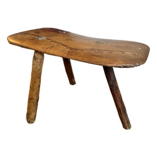 Late 19th Century Antique French Country Three Legged Low Milking Stool For Sale