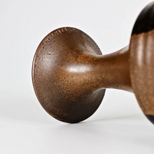 Chestnut Tall Signed Ceramic Chocolate & Cinnamon Glazed Vase For Sale - Image 8 of 11