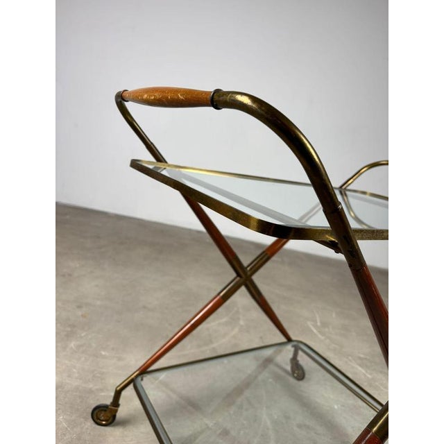 Mid-Century Rosewood and Brass Bar Cart in the style of Cesare Lacca, 1950s For Sale - Image 3 of 16