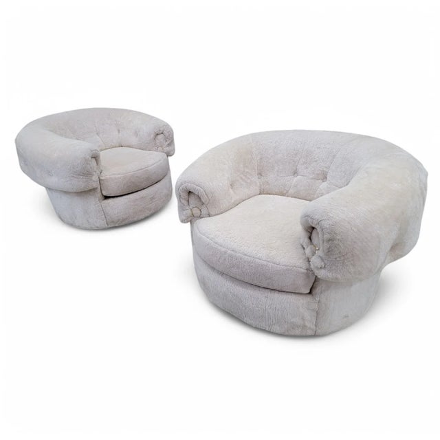 Mid Century Modern Cream Teddy Bear 2 Lounge Chairs by Schweiger Industries For Sale In Chicago - Image 6 of 10