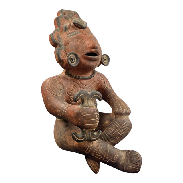Large Pre Columbian Style Figural Pottery Sculpture 14" For Sale