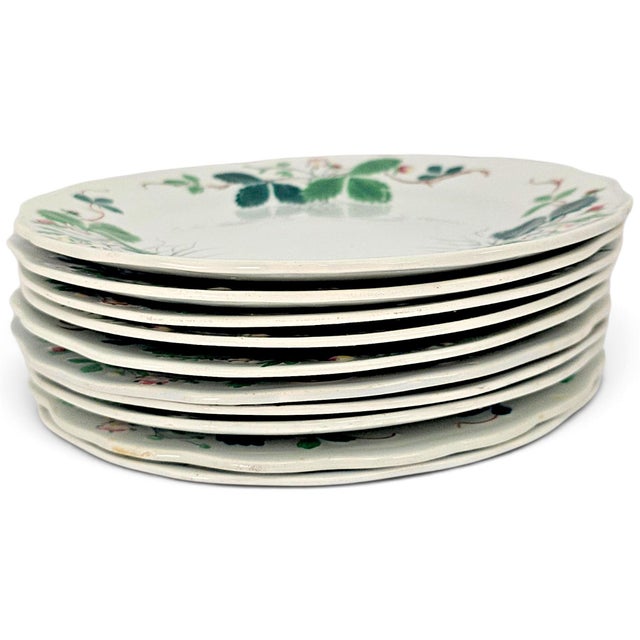 Mid 19th Century 1850s Lebeuf Milliet Creil Et Montereau “Fraise” George Sand Dessert Plates - Set of 10 For Sale - Image 5 of 17