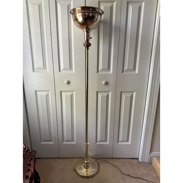 1930s Art Deco Pierced Silverplated 60" Torchiere Floor Lamp W/Claw Feet For Sale - Image 13 of 18