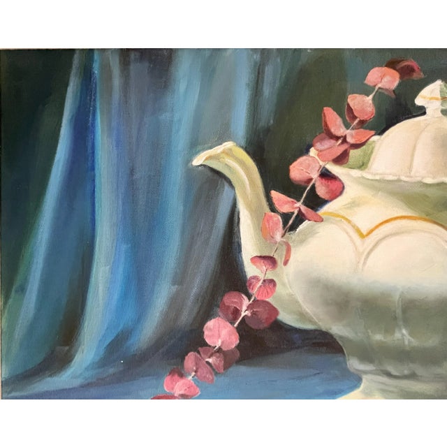 Signed Original Oil Painting by Karen Reinhart (American, 1938-2023) Titled 'Tea Time' For Sale - Image 4 of 12