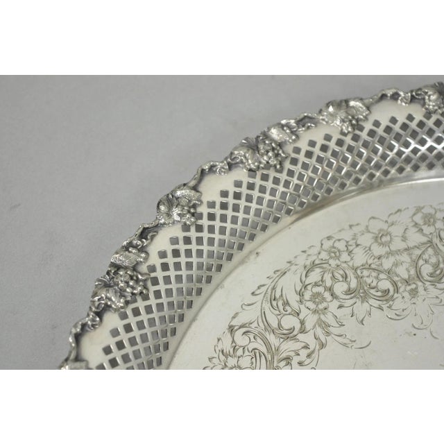 Metal Vintage Eg Webster & Son Silver Plated Grapevine Round Bar Serving Platter Tray For Sale - Image 7 of 11