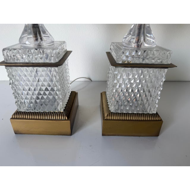 Vintage French Empire Neoclassical Style Cut Crystal & Swan Bronze Ormolu Table Lamps – A Pair For Sale - Image 10 of 13