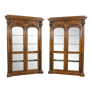 Pair Henredon Monumental Beveled Glass 2 Door Curio Cabinets