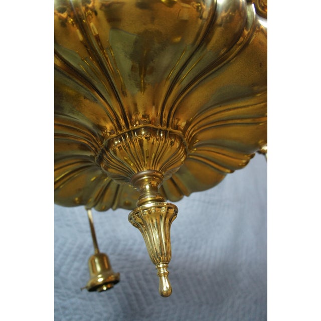 Antique Victorian Brass 4 Light Parlor Drop Pendant Light Chandelier 43" For Sale - Image 10 of 11