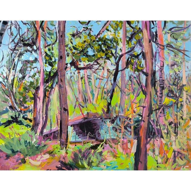 Linda Clerget, Meet in the Forest, Acrylic, Framed, in New conditions. Designed from 2000 Signed by Maker