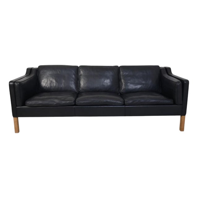 2213 Three-Seater Sofa in Black Leather by Børge Mogensen, 2012 For Sale