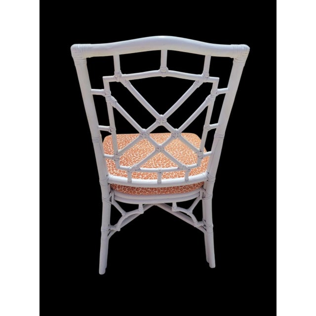 Vintage White Chinese Chippendale Lexington Rattan Palm Beach Regency Dining Room Chairs- Set 10 For Sale - Image 9 of 17