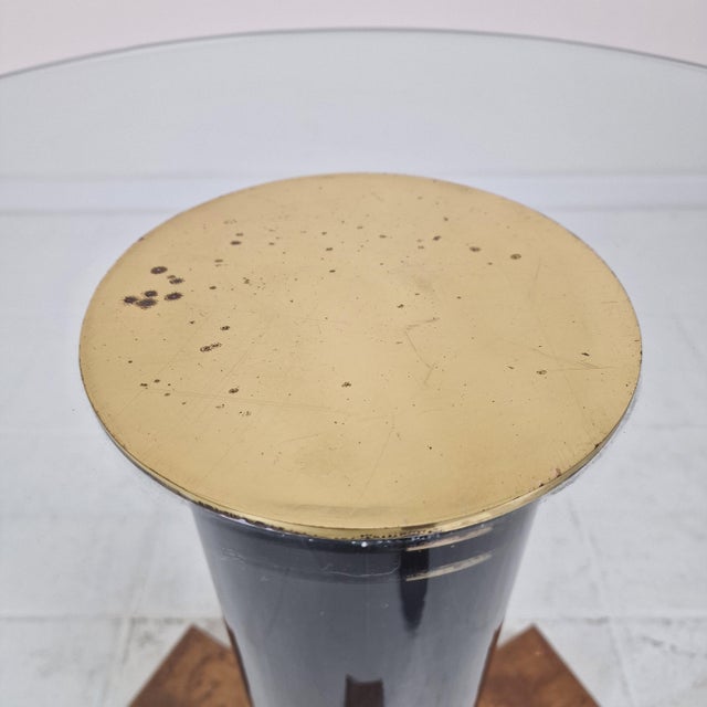Metal Postmodern Glass, Brass, and Wood Side Table, Germany, 1980s For Sale - Image 7 of 14