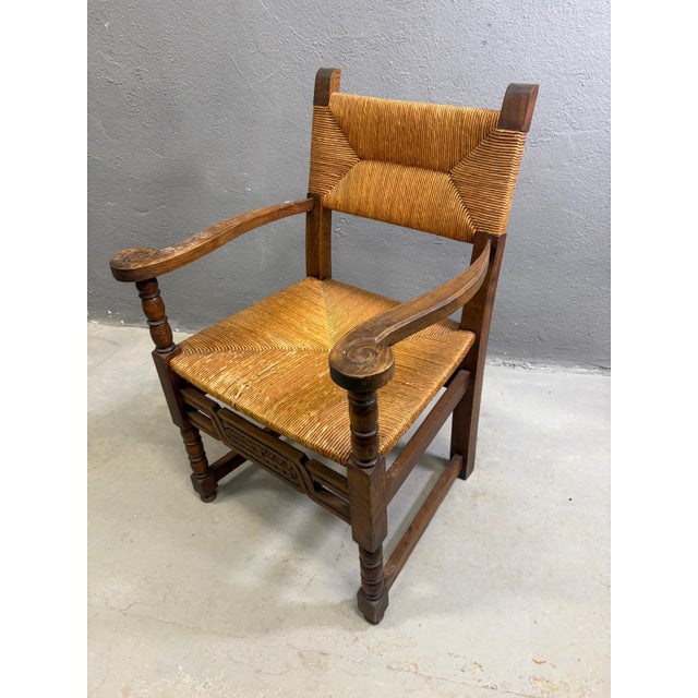 Rustic Rush-Woven Wooden Armchair, 1970s For Sale - Image 4 of 6