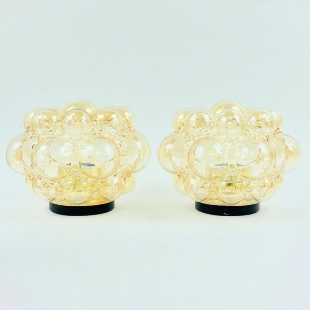 Metal Mid-Century Amber Bubble Glass Flush Mounts by Helena Tynell for Limburg, Germany, 1970s, Set of 2 For Sale - Image 7 of 11