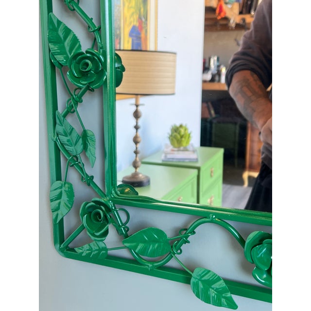 Vintage Metal Green Mirror With Floral Motif For Sale - Image 4 of 7