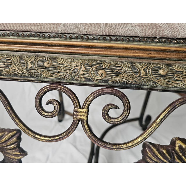 Vintage Bronze Scrollwork Vanity Bench With Cream Jacquard Upholstery For Sale - Image 17 of 18