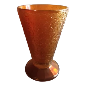 1950s Jeannette Crackled Marigold Carnival Glass Tumbler Vase