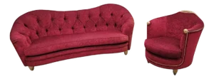Antique Art Nouveau Maurice Dufrene Style Barrel Back Chair and Boudoir Sofa