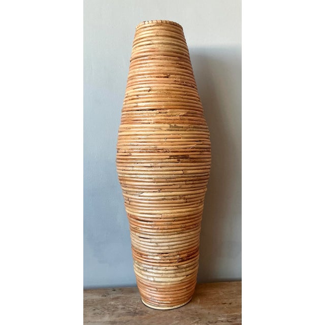 Late 20th Century Vintage Coastal Pencil Reed Floor Vase For Sale - Image 5 of 6