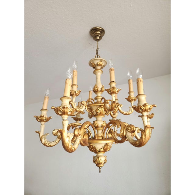 Ornamental & Decorative Materials Vintage Florentine Chandelier with Gold Leaf, 1930s For Sale - Image 7 of 18