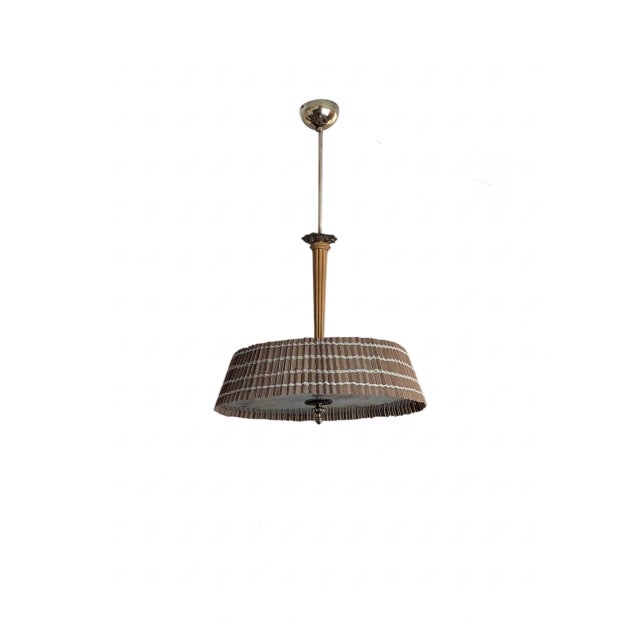 Finnish Model 20317 Pendant Lamp with Wooden Slat Shade and Hand-Painted Kauklahti Glass.idman by Gunnel Nyman for Idman, 1940s For Sale - Image 9 of 16