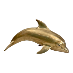 Vintage Large Brass Mid Century Dolphin Figurine Sculpture, 14"