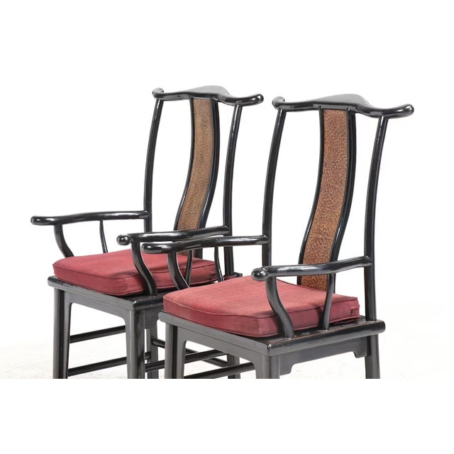 Antique Chinese Black Lacquer Scholar Travel Desk & Two Yoke Back Chairs For Sale - Image 17 of 18