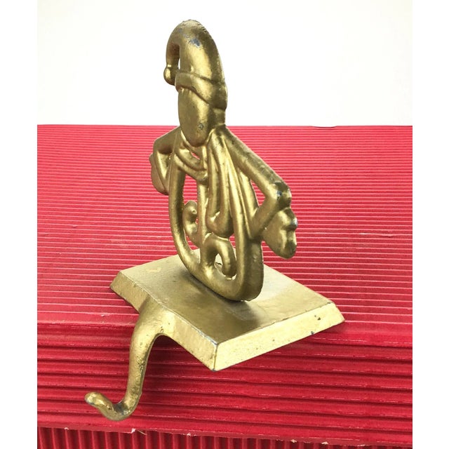 Shabby Chic Metal Snowman Design Fireplace Stocking Holder For Sale - Image 3 of 8