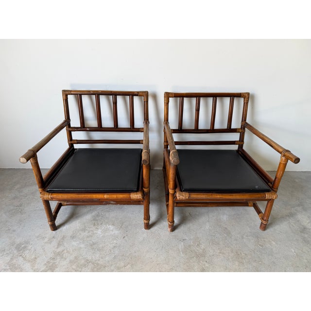 Vintage Rattan Bamboo Lounge Chairs With Cushions – A Pair For Sale In Miami - Image 6 of 18