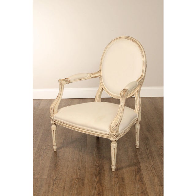 Wood Buying & Design Italia Louis XVI Style White Oval Back Armchair For Sale - Image 7 of 12