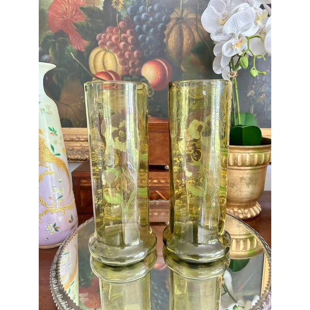 Verrerie Legras Pair of Antique Mont Joye Legras Enameled Art Glass Vases For Sale - Image 4 of 7