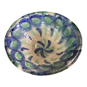 Mid 20th Century Cream, Blue and Pistachio Green Ceramic Bowl From Spain