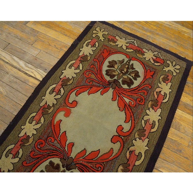 1930s Rare Antique Artistic Art Nouveau Design American Hooked Folk Art Rug For Sale - Image 10 of 10