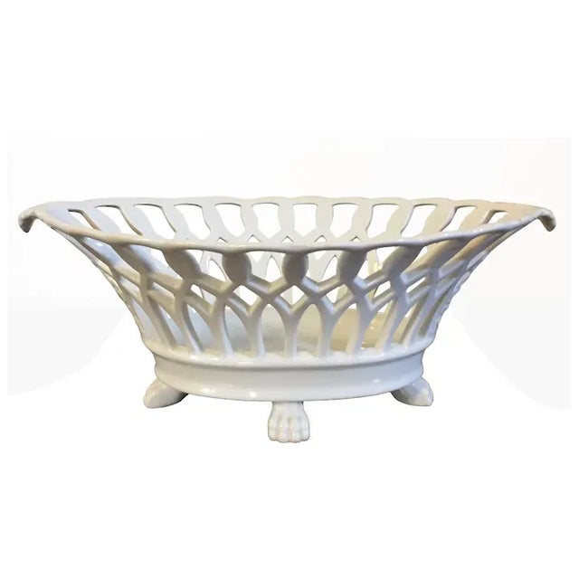 Antique 19th Century French Empire Porcelain Reticulated Corbeille with Lion Paw Feet For Sale - Image 12 of 12