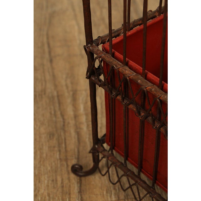 Metal Vintage Wrought Iron Umbrella Stand with Red Liner For Sale - Image 7 of 18