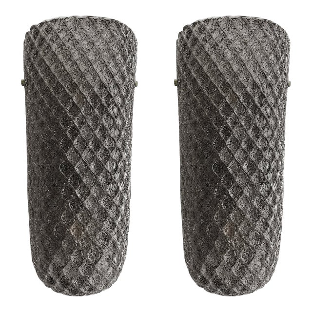 Modern Italian Gray “Graniglia” Rhombus Murano Glass Sconces, Pair For Sale