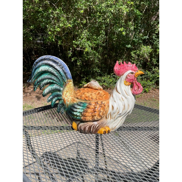 Farmhouse Vintage 1970s Italian Ceramic Majolica Rooster Tureen For Sale - Image 3 of 18