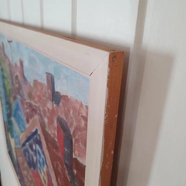 1950s Mid Century Swedish Modernist Cityscape Oil Painting by G. Axelsson For Sale - Image 10 of 18