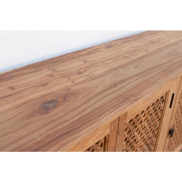 1990s 88" Long Old Teak Floral Jali Sideboard For Sale - Image 5 of 10