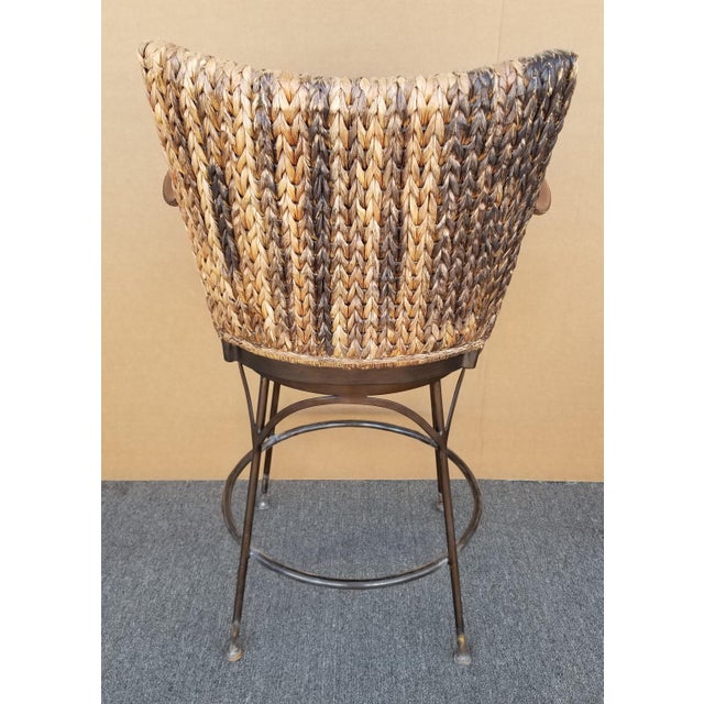 Palecek " Havana " Swivel Woven Abaca Back, Leather Arms and Wrought