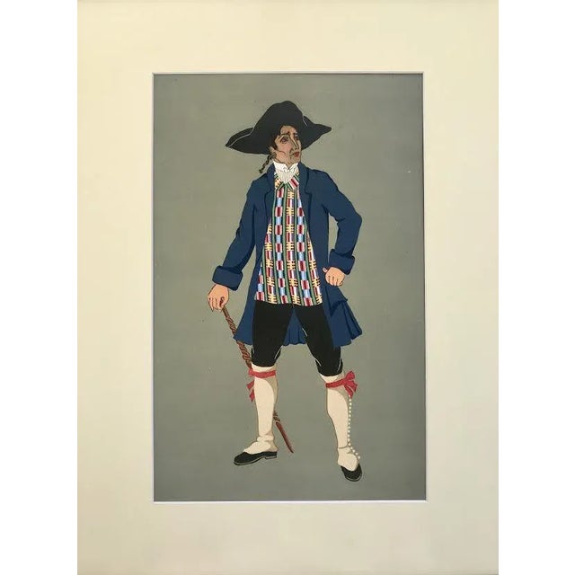 An original vintage / antique fine hand made pochoir color print of traditional costumes of France printed in 1929....