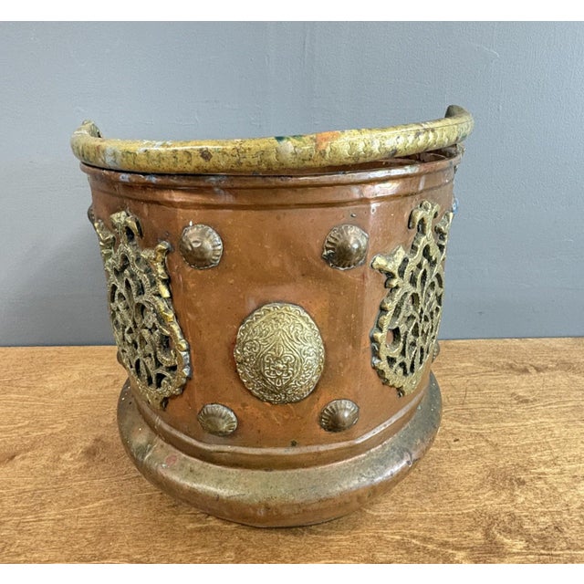 Moroccan Vintage Moroccan Copper & Brass Ornate Log Bucket / Planter For Sale - Image 3 of 8